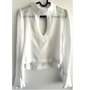 Free People White High Neck Blouse w Flare Sleeves Sz XS